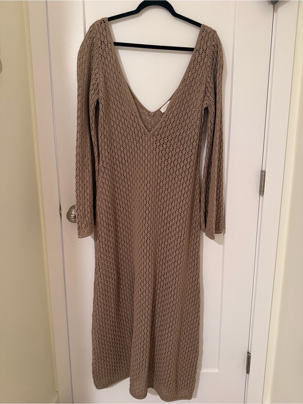 Meshki Crochet Fishtail Flare Sleeve Maxi Dress